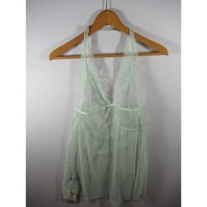 NEW Popsi Lingerie Dot Mesh Lace Babydoll Women Plus Size 1X Green Sheer Halter
